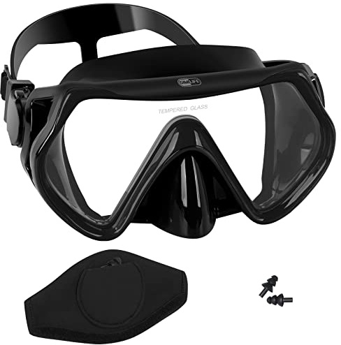 Erwachsene Tauchmaske, Gimilife Schnorchel-Tauchmaske Taucherbrille, Anti-Fog-Brille mit Nasenabdeckung, Silikon-Rock, gehärtetes Glas, mit Neopren-Maskenbandabdeckung und Schwimm-Ohrstöpseln