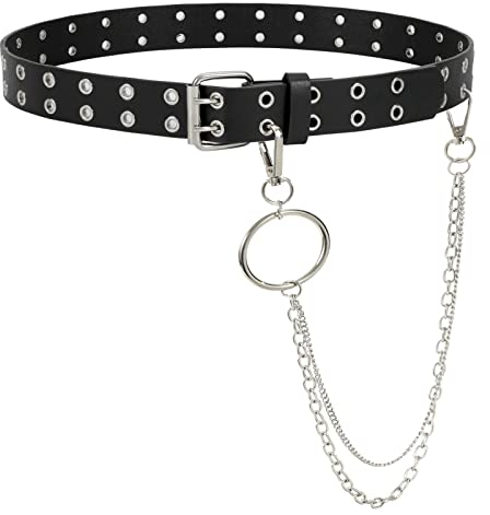 LEACOOLKEY Doppelloch Nietengürtel, Punk Hip Hop Rock Gürtel für Damen