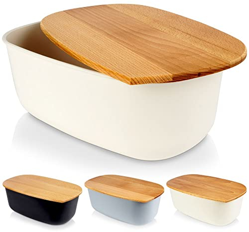 Vilde Brotkasten mit Holzbrett Creme - Brotkorb - Brotbox - Brotbehälter - Groß - brottopf zum aufbewahren - Bread Box - Brot Aufbewahrungsbox - 39x23,5x15,5 cm