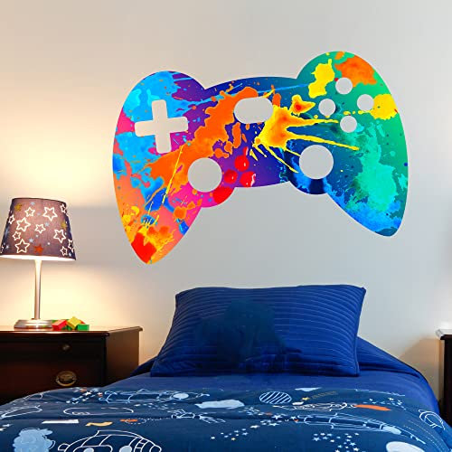 Gaming Wall Sticker - Paint Splatter Gamer Controller Wall Decal Art (60cm Width x 40cm Height)