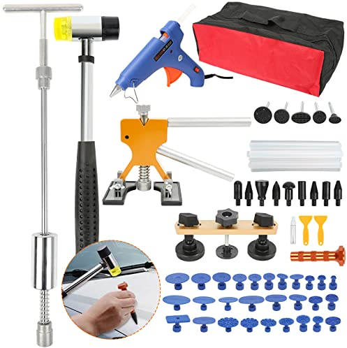 Jopassy Dellen Reparatur Ausbeulwerkzeug, 57-teiliges Beulen Reparaturset mit Heißklebepistole, Brücke Dellenabzieher/T Typ Puller, Dent Removal Kit für Hageldellen/Fahrzeug Dellen