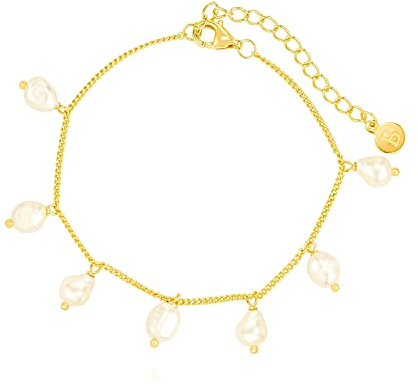 Brandlinger ® Armband Damen Silber 925. Perlenarmband vergoldet mit 18 Karat (Gold und Silber), Schmuck für Frauen und Mädchen. Länge verstellbar 16-20cm.