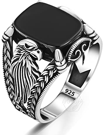 mysilverworld 925 Sterling Silber Adler Figur Onyx Stein Herren Ring Metall Onyx, 925er-Sterlingsilber, Metall, Onyx