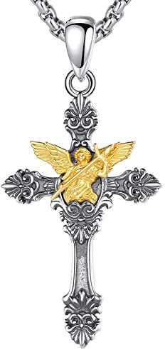 EUDORA Harmony Ball Sankt Michael Kreuz Kette für Damen Sterling Silber 925, ST Michael Kreuz Halskette Amulett Anhänger, Vintage Kreuz der Christen Schmuck Geschenk für Frauen, Kette 50cm+5cm
