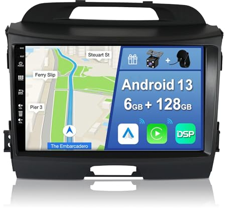 YUNTX Android 14 [6GB+128GB] 2 DIN Autoradio para Kia Sportage (2010-2016)-[Integrado CarPlay/Android Auto/DSP/GPS]-IPS 2.5D 9”Touch Screen-Cámara+Mic-Dab/Bluetooth 5.0/360 Cámara/Control del Volante