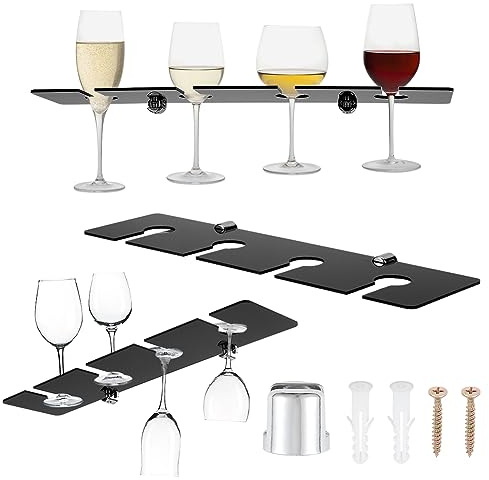 AHANDMAKER Acrylic Wine Glass Holders Wall Mounted, Black Wine Glass Storage Rack for 4 Glasses, Champagne Wall Holder, Under Cabinet Wine Glass Display Shelves, for Kitchen Bar Restaurant, 15 Inch