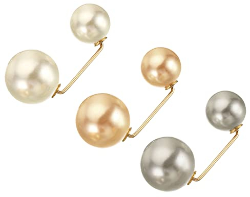 sourcing map Perle Broche Épingles 1.4 Pouce Métal Faux Perle Décoratif Collier Sécurité Épingles Agrafes pour Femme Vêtements Robe Pantalon Pantalon Jupe Taille, Gris/Blanc/Or, 3pcs