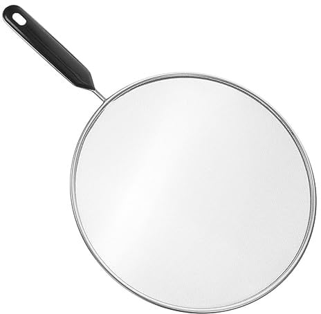 HOMSFOU Stainless Steel Grease Splatter Guard for Frying Pan with Reusable Rust-Proof Mesh, Round Pan Cover for Cooking and Kitchen Use, Silver Pot Mesh Lid
