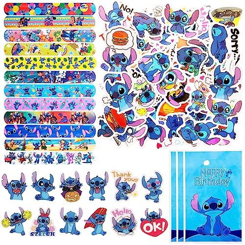 Lilo und Stitch Mitgebsel Geburtstag, 50Pcs Stitch Tattoo Kinder Sticker, 10Pcs Geschenktüten, 12Pcs Schnapparmband Kinder, 12Pcs Abzeichen, Party Favors für Geschenke Kindergeburtstag Mitgebsel