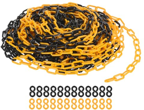 PATIKIL 30,5m Absperrkette Kunststoff mit 24 Kettenglieder Warnkette Plastikkette Sicherheitskette Plastik Dekorationskette von Flächen stabil für Absperrung, Gelb Schwarz