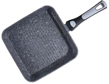HOUSZY Griddle Pan with Removable Bakelite Handle-26cm, Non-Stick Granite Coating Grill Pan– for Induction Hob, Gas, Electric & Ceramic Cooktops (Oven Safe Without Handle)