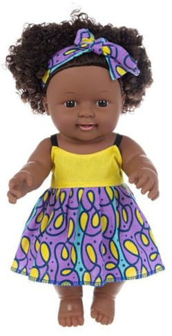 URFEDA Reborn Puppe Schwarze Puppe mit Haaren 12 Zoll Afrikanische Puppe für Kinder Lebensechte Weich Realistisches Silikon Baby Puppe Neugeborenes Puppen Mädchen Schwarze Haut Babypuppen Spielzeug
