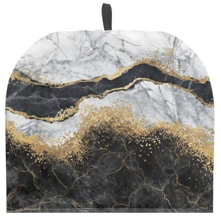 NETILGEN Tea Cosy Tea Pot Cozies Tea Cover Insulating Keep Warm Teapot Dust Cover Suitable for Large Medium and Small Teapot Gift for Mom Housewife Friends, Black White Gold Marble