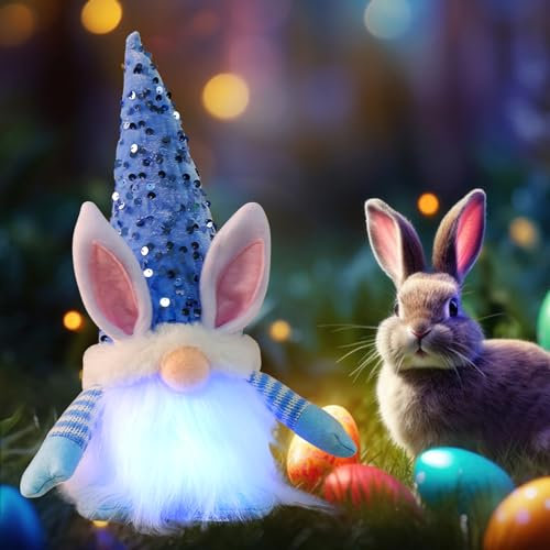 Osterdeko Wichtel LED Ostern Deko Wichtel Figuren mit LED Licht, Beleuchteter Ostern Deko Wichtel, Osterwichtel Ostern Hase Deko, Deko Wichtel Für Frühlingsdeko, Tisch Deko, Oster Geschenke (Blau)
