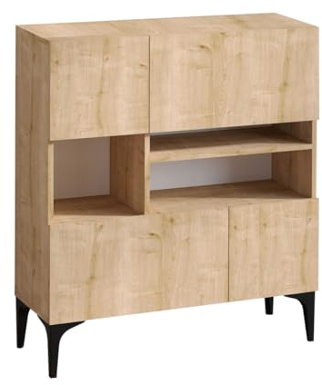 Calicosy Buffet 3 niches et 4 Portes décor chêne H125 cm - Krista