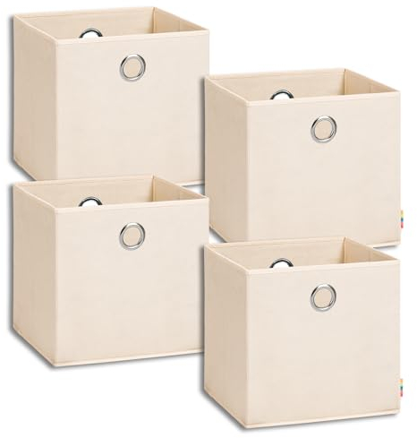 Storanda | 4er Set Aufbewahrungsbox 33x33x33 cm | Extra Große Griffe | Stabil & Faltbar | Regalbox für Würfelregal Kallax | Ideal für Zuhause & Kinderzimmer | Natur