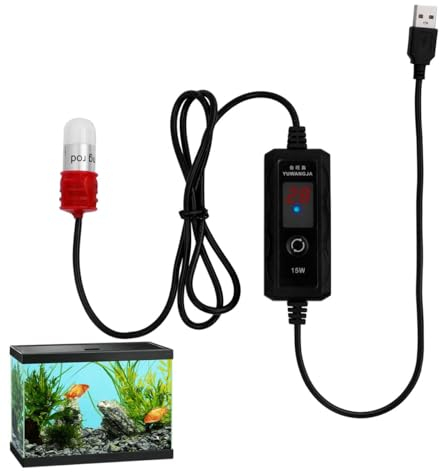 Treki Mini Chauffage Aquarium 15W Chauffage D'aquarium USB Thermostat Submersible avec LED Affichage Numérique Réchauffeur d'Aquarium Réglable Température pour Réservoir 4L