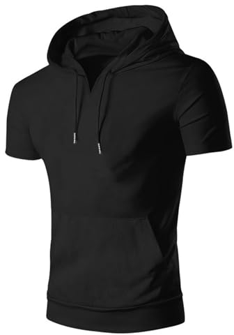 PODOLIXIA Hoodie Herren Einfarbig Kurzärmeliges Kapuzenpullover Baumwolle Sweatshirt mit Kapuze Casual Kapuzenpulli Locker Hoody Oberteile Pullover Sommer Sportshirt Streetwear Tops