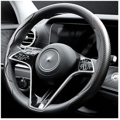 Fibra di Carbonio Coprivolante Auto,Sicuro e Antiscivolo Accessori Auto per Uomini e Donne,Universale 38cm Copri Volante per Auto,Coprimanubrio AAuto per Camion SUV (Nero)