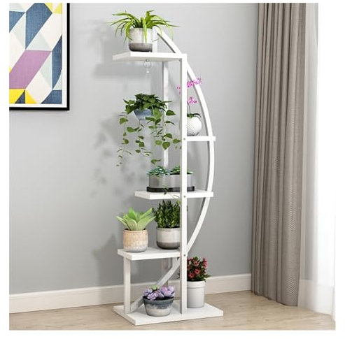 Plant Stand Plant Stand Indoor 5 Tier Half Moon Plant Shelf Stand With Hanging Loop Decorative Flower Shelves Plant Shelf (Color : White, Size : 20 * 13 * 65in)