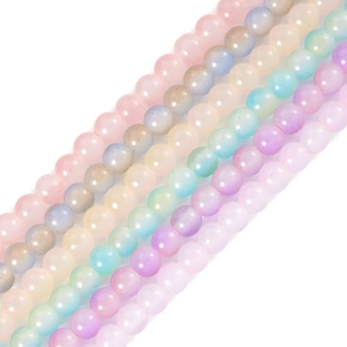 PandaHall - 6 hebras de cuentas redondas de cristal de 6 mm, cuentas sueltas de cristal pastel, cuentas para manualidades, pulseras de amistad, collares, aretes, joyería