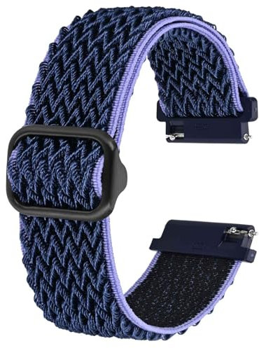 BISONSTRAP Dehnbares Nylon Uhrenarmband, Verstellbare Schnalle Schlaufenbänder, Schnellverschluss, Elastisches Geflochtenes Nylonarmband 20mm, Blau