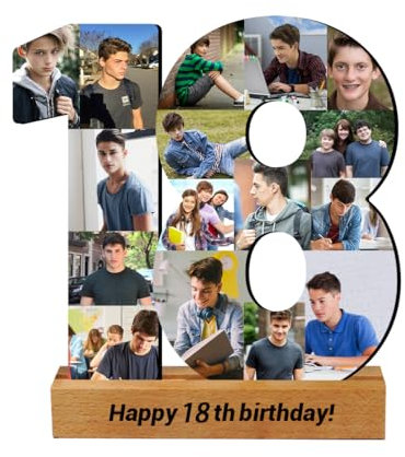 Jumping Birthstone Personalisierte 1-99 Nummer 18Th Geburtstag Jubiläum Foto Collage Rahmen, Benutzerdefinierte Nummerierte Bild Collage Rahmen Geschenk Für 50Th 60Th 70Th 80Th Geburtstag
