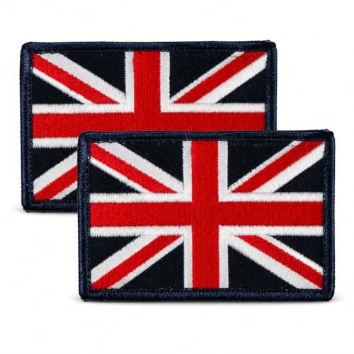 Union Jack Embroidered Patches, 2 Pack, British UK Flag Iron-On or Sew-On Fabric Badges for Jackets, Bags, Jeans, Hats and Uniforms