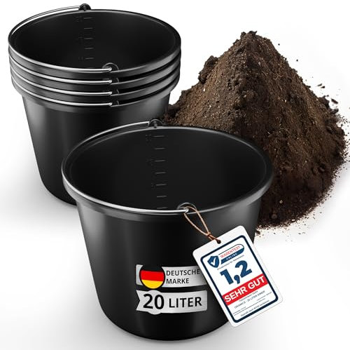5 Stück Oramics 20L Eimer mit Edelstahl Henkel – Baueimer Kübel für Zement und Mörtel – Stabiler Wassereimer, Mörteleimer mit Skala für Haushalt, Garten, Baustellen (5X 20 Liter Putzeimer)