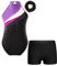 TTAO Gymnastikanzug Kinder Mädchen Ärmellos Turnanzug Trikotanzug Tanz Gymnastik Training Dancewear Gymnastikbody mit Haarband und Shorts Lila & Schwarz A 158-164
