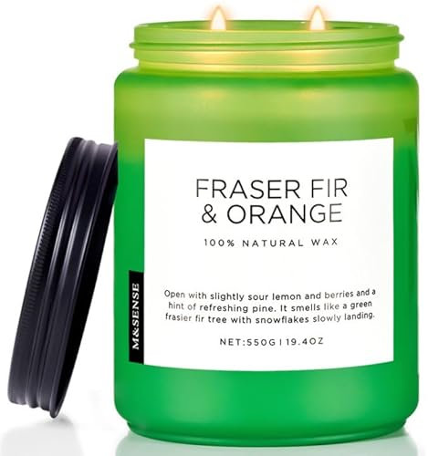 M&SENSE FrasierFirOrange Duftkerzen 550g ungiftige Sojawachskerze für Zuhause bis zu 110 Std. 2 Baumwolldochte Tannenbaums-Duftglaskerze Weihnachts-Aromatherapiekerze zur Entspannung