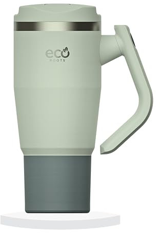 ECOROOTS Rocket – Bouteille Isotherme – Gourde avec Paille et Anse Rotative – Tasse Thermique Sans BPA I Bouteille en Acier Inoxydable – Thermo pour Boissons Chaudes et Froides (GRIS NASA, 940 ML)