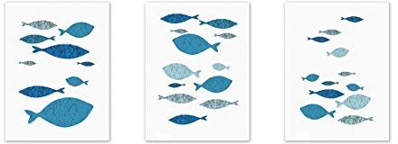 Peinture murale lumineuse, peinture murale sur toile de poisson de dessin animé, style nordique, résistante aux taches, durable, adaptée à la maison, salle de bain, salon, chambre à coucher 30x40 cm