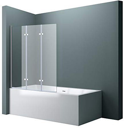 doporro Paroi de Baignoire 130x140cm Pare Baignoire 3 Volets Montage Réversible Verre Trempé Transparent 6mm Cortona116