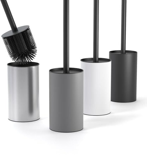 SAVEGA - Silikon Klobürste Edelstahl - Hygienische WC-Bürste mit modernem Bürstenhalter - Design Klobürste mit Spritzschutz - Toilet Brush - grau