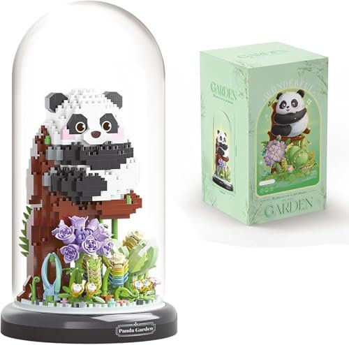 Panda Blumenstrauß Bausteine Bausatz, kreativer DIY Tiere Blumen Bauset Blumen Pflanzen Blumenstrauß mit Staubschutzhülle, Tiere Garten Baumhaus Bauspielzeugsets Geschenke für Erwachsene Jugendliche