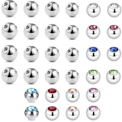 Thoquene 32 Stück Piercing Kugel Kugeln 1,2mm,Bauchnabelpiercing Kugeln