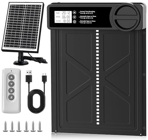 Automatische Hühnerklappe solar - Große mit Zeit/Handmodus Einklemmschutz, Anti-klemm, solarbetriebene elektrische Hühnerklappe aus Aluminiumlegierung | Hochkapazitätsbatterie | 20M Fernbedienung