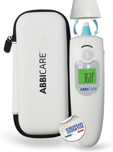 Multifunction forehead and ear thermometer with rigid case ABBICARE™ | Special baby mode ultra accurate and fast 1sec contactless | Professional infrared thermometer adult kids babies room