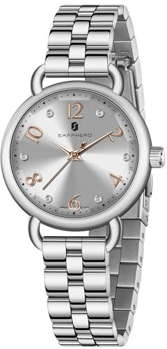 SAPPHERO Damen Armbanduhr - Wasserdicht mit Edelstahlarmband, Kristall Dekoration, Ringförmiges Gehäuse, Stereoskopisches Uhrglas - Luxuriöse Quarz Armbanduhr für Frauen in Gold und Silber.