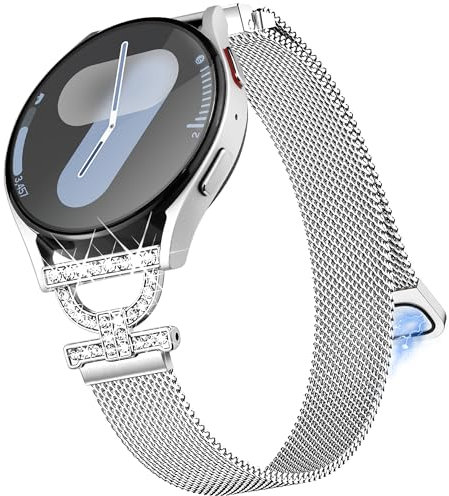 Aniaboho 20mm Metall Armband Kompatibel für Samsung Galaxy Watch 7 Fe 6 5 4 5 Pro Armband 44mm 40mm 45mm/Watch 6 Classic 47mm 43mm/ 4 Classic 42mm, D-förmige Ersatz Edelstahl Metallarmband,Silber