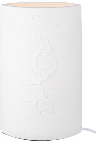 GILDE Tischleuchte Ginkgo Kranz Porzellan weiß Ginkgomotiv Höhe 28,5 cm Beleuchtung Dekoration Wohnaccessoire Lampe