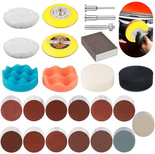 Celepoir 142 Pezzi Kit Rinnova Fari Auto, con Dischi Abrasivi 75mm, Spugne per Lucidatura & Carta Abrasiva Rotonda (Grana 40-5000#), Kit Fari Lucidatura, per Brunire Metallo, Legno, Vetro & Auto