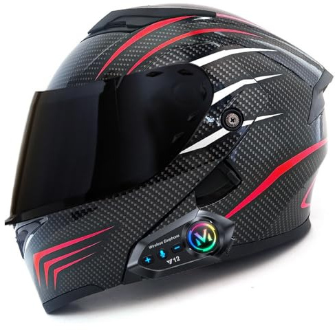 Yirunfa Klapphelm mit Bluetooth, Helm für Motorräder Integralhelme Flip-up Motorradhelm ECE-Zertifizierung Anti-Fog-Doppelspiegel Die Windgeräusche Leicht für Frauen Männer