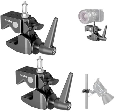 SMALLRIG Super Clamp Kit 2-Pack, Heavy Duty Max Load 33lb /15kg, with a 1/4-20 & a 3/8-16 Top Screw on a 5/8 Stud, for Photography Studio Video Camera Lighting, for Round Pipe and Flat Surface 5318