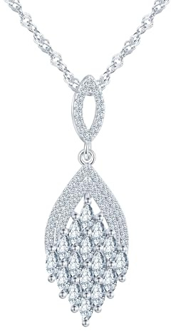 CONILOK Zirconia Big Leaf Necklace for Women, 925 Sterling Silver Plant Necklaces, Elegant Sparkly Prom Wedding Pendant Necklace for Ladies Bride Bridesmaid, Fashion Jewellery for Girlfriend Mum Wife