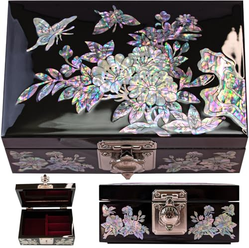 BinNADA Mother of Pearl Inlay Lacquer Mesh Small Vintage Decor Abalone Shell Holder Shell Unique Turtle Jewelry Organizer Box Earrings Necklaces Rings
