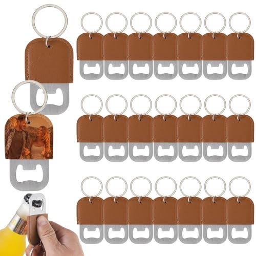 Lot de 24 décapsuleurs personnalisables avec porte-clés, couvercle en cuir, acier inoxydable