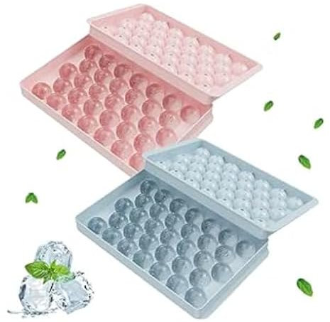 2 PCS Round Ice Cube Moulds with Lid - Ball Mould, Circle Silicone Round Ice Ball Maker for Whiskey, Cocktails & Soft Drinks - Easy Release & No-Spill Design, for Home and Bar Use