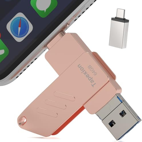 USB Stick iPhone 64gb-4 in 1 USB Stick Speicherstick für iPhone,Photostick Apple kompatibel-Externe Festplatte für Handy Fotos speichern-iPhone Stick für Fotos und Videos,Rosa